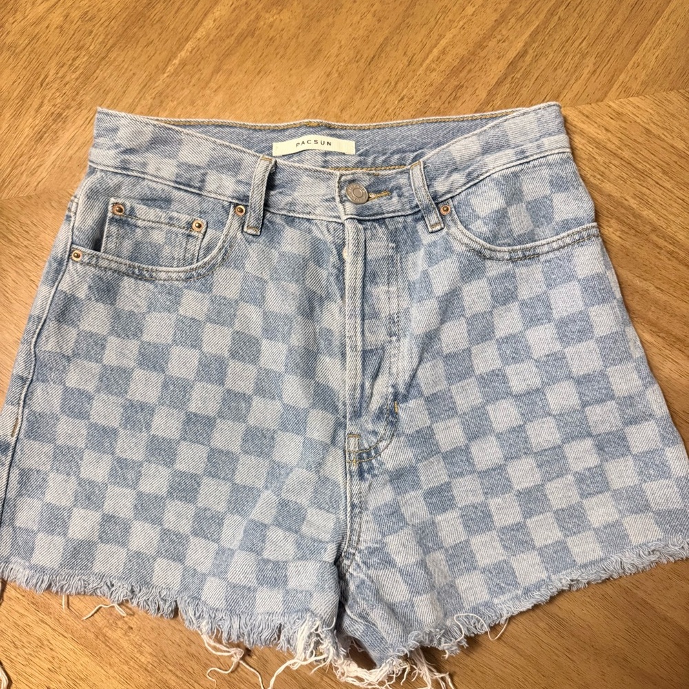 PacSun Light Blue Checkered Jean Shorts